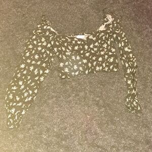 H&M Floral Crop Blouse Puff Sleeve